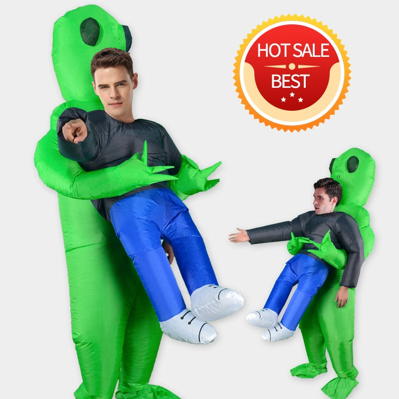 Alien Mascot Costume Green Alien Carrying Human Adult Inflatable Costume Anime Cosplay For Man Women Halloween Costume