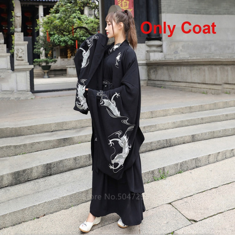 Japanese Dragon Embroidery Women Kimono Dress Men Samurai Costume Cosplay Cardigan Yukata Traditional Cosplay Party Halloween