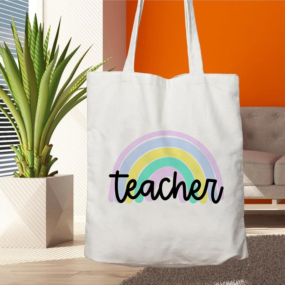 Teacher Life Canvas Shopping Tote Bag Reusable Love Printing Women Eco Shoulder Bag Book Bag Gift for Teacher Handbag Shopper