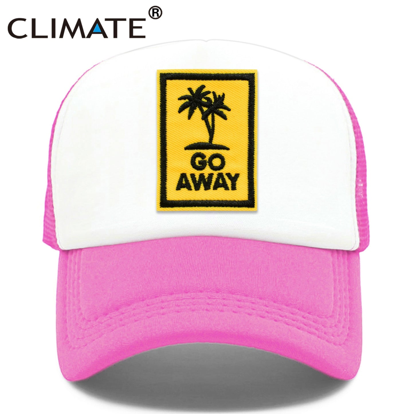 CLIMATE Go Away Trucker Cap Hat Seaside Vacation Caps Sandbeach Coconut Holiday Mesh Cap HipHop Hat for Men Women Youth