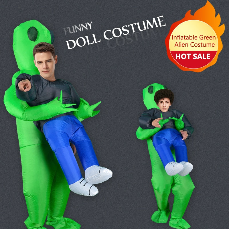 Alien Mascot Costume Green Alien Carrying Human Adult Inflatable Costume Anime Cosplay For Man Women Halloween Costume