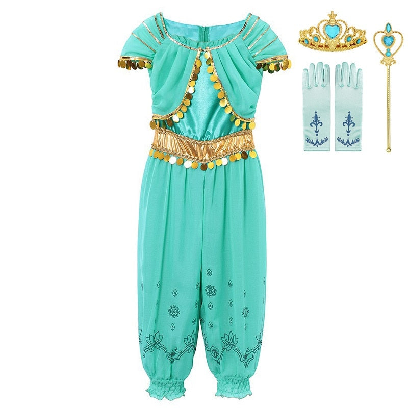 MUABABY Arabian Princess Dress Up Girl Aladdin Fancy Costume Children Photography Halloween Party Outfit Clothes