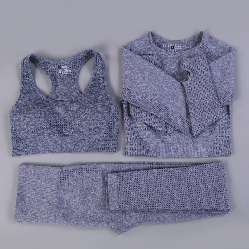 GYMS 2/3PCS Seamless Women Yoga Set Workout Sportswear Gym Clothing Fitness Long Sleeve Crop Top High Waist Leggings Sports Suit