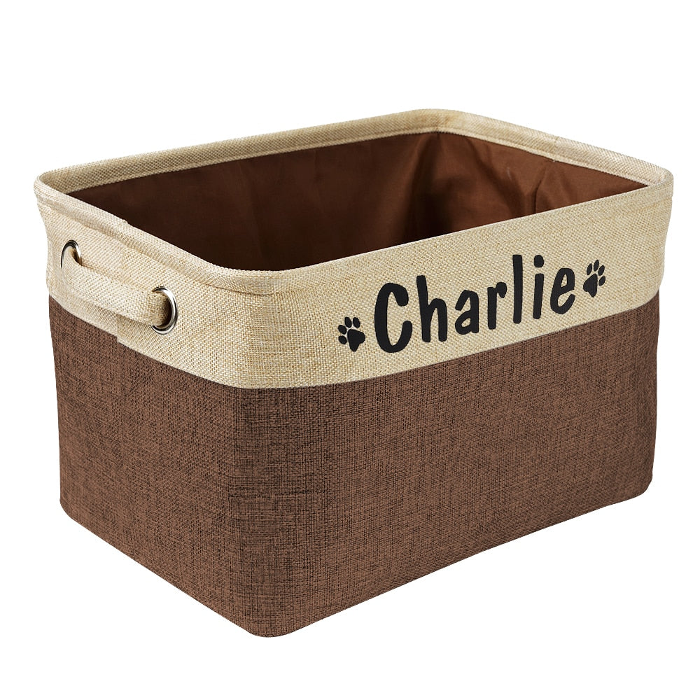 Personalized Pet Storage Box Free Custom Dog Storage Baskets For Dog Toys Clothes No Smell Free Print Dogs Name With Cute Paw