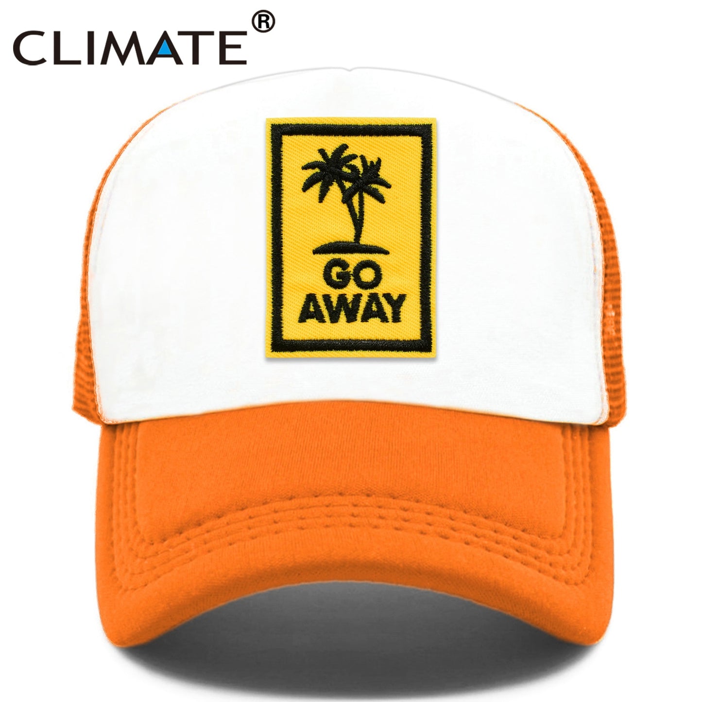 CLIMATE Go Away Trucker Cap Hat Seaside Vacation Caps Sandbeach Coconut Holiday Mesh Cap HipHop Hat for Men Women Youth