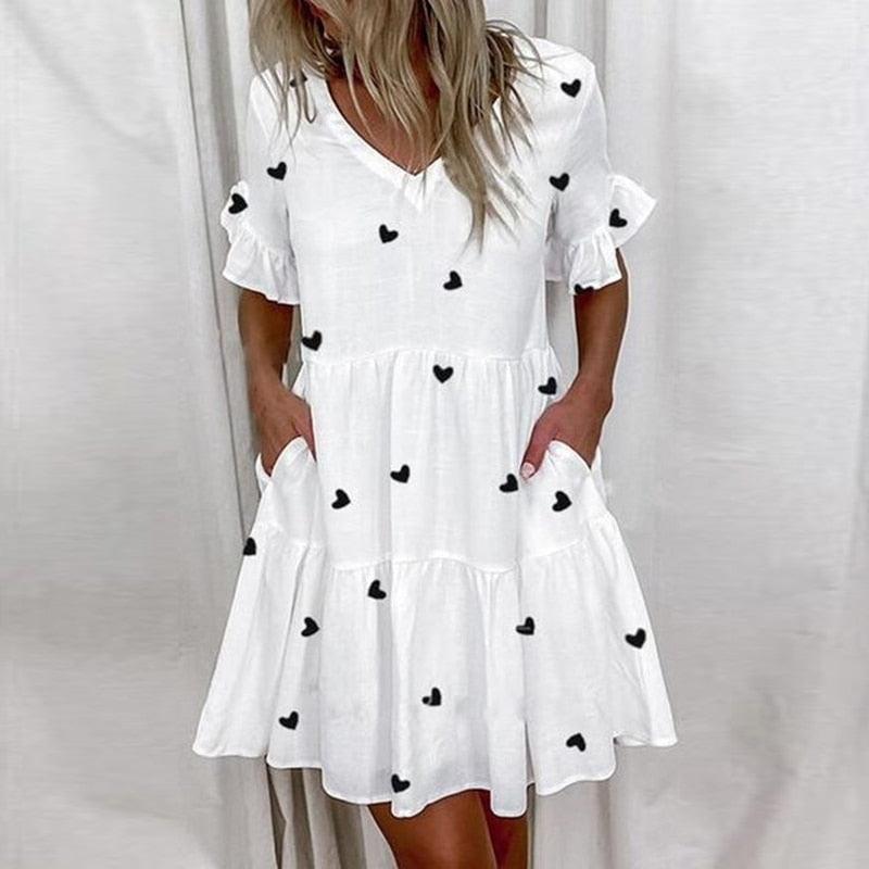 Elegant Floral Print Ruffle Women Mini Dress New Casual Short Sleeve Party Dress Ladies 2023 Summer Sexy V-Neck Dresses Vestidos
