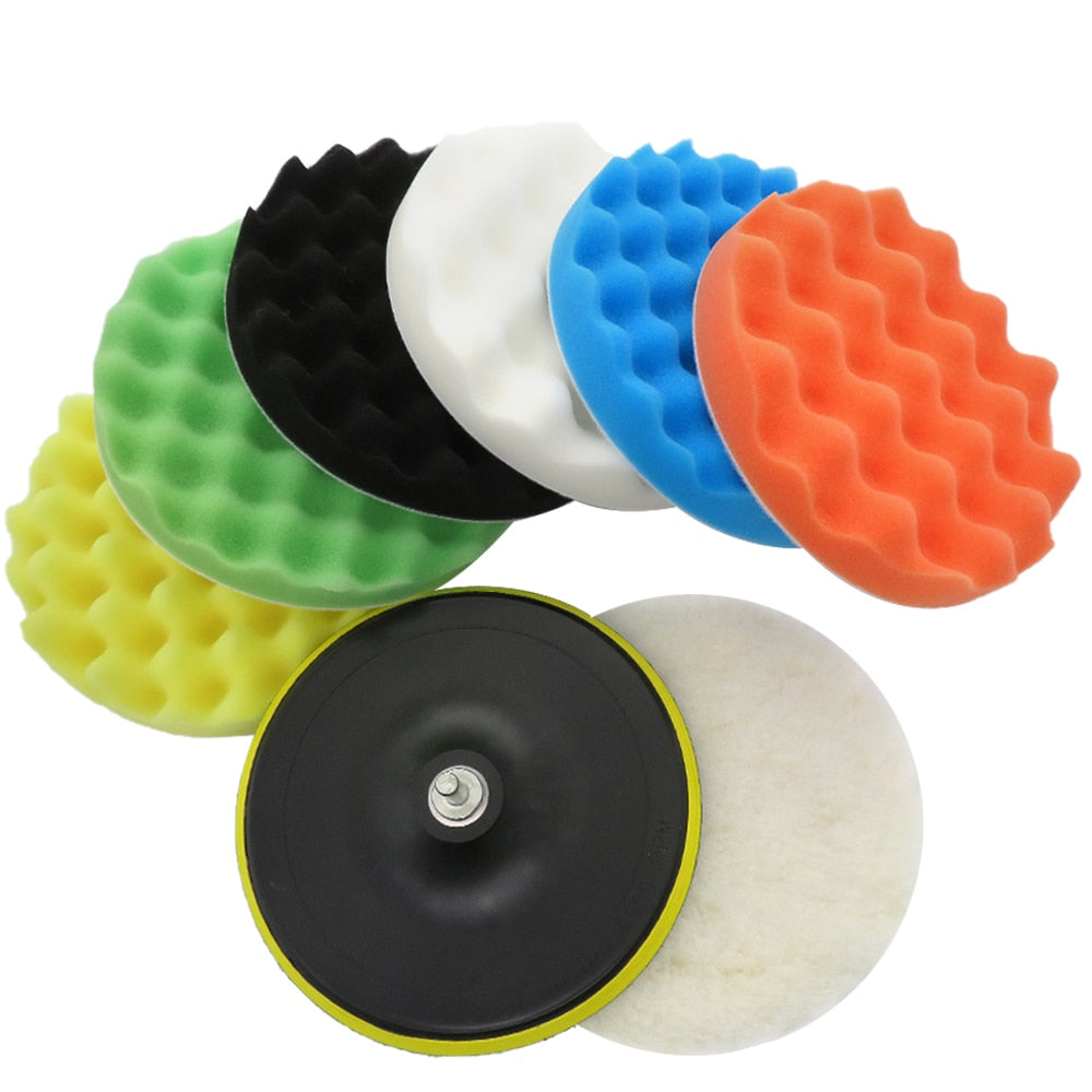 9pcs Buffing Sponge Pad Set 3/5/6/7 Inch Car Polishing Pad Kit Auto Buffing Waxing with M14 Drill Adaptor For Car Cleaning Tools