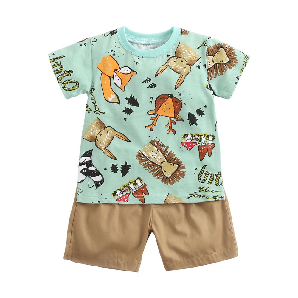 Sanlutoz Cartoon Boys Clothing Sets Summer Short Sleeve Cotton Baby Tops + Baby Shorts 2Pcs Casual