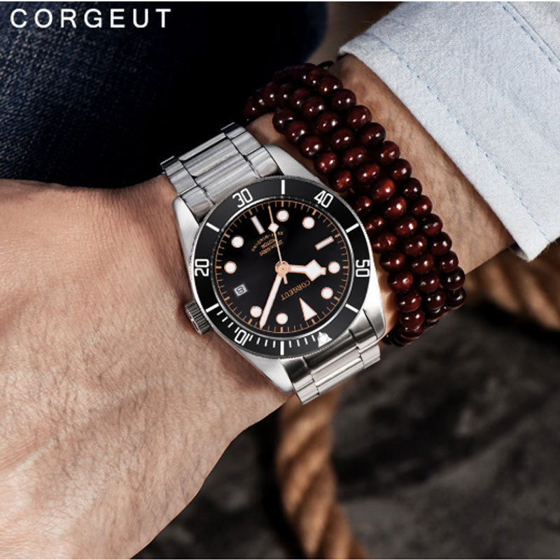 Corgeut Luxury Brand Black Dial Men Japan NH35 Automatic Mechanical Watch Military Sport Swim Steel Mechanical Wrist Watches