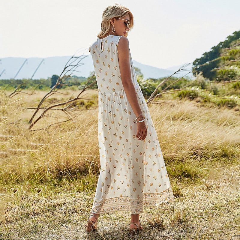Jastie Sleeveless Summer Women Dress Floral Print O-Neck Boho Long Dresses Hippie Chic Casual Beach Maxi Dress Vestidos 2022