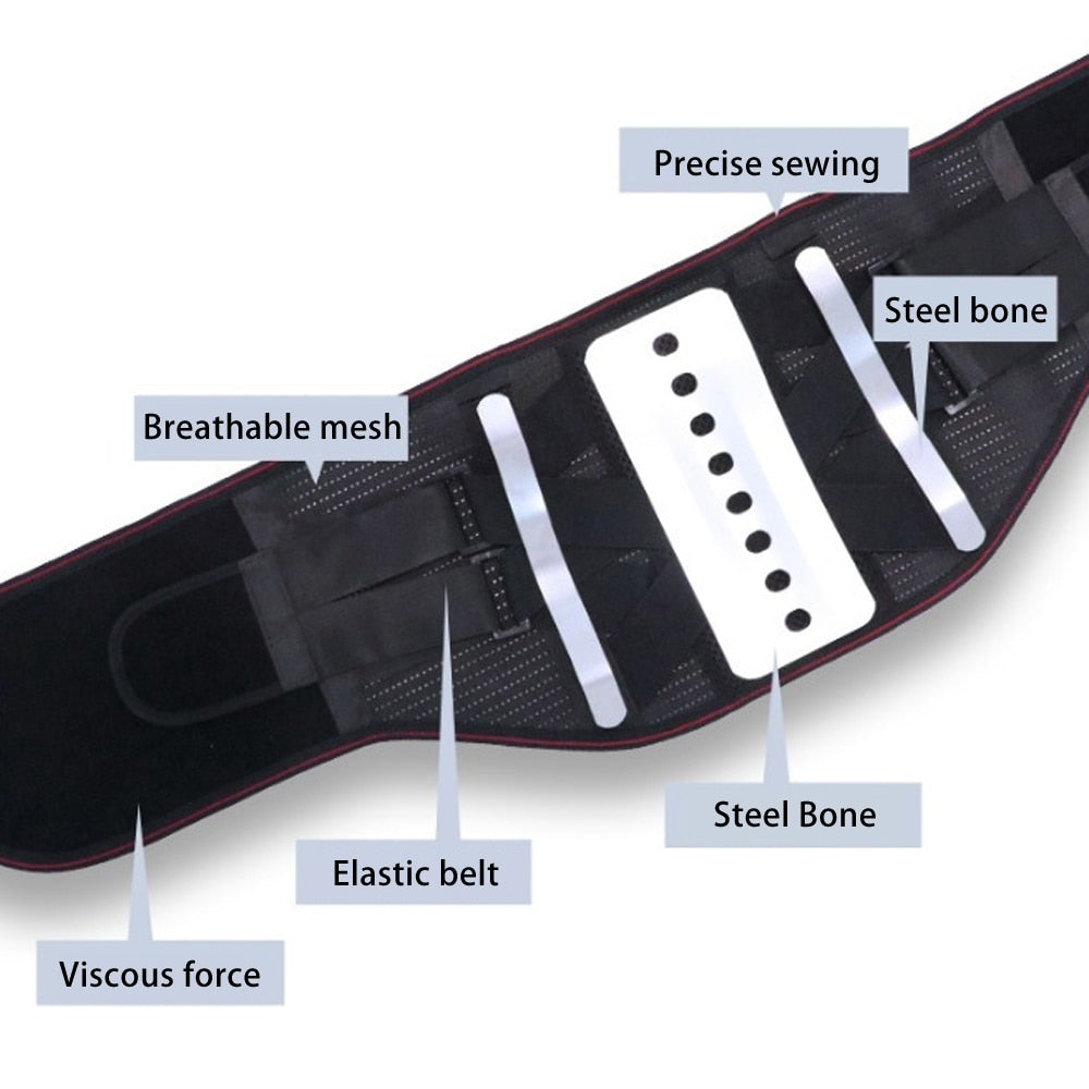 Orthopedic Tourmaline Self-heating Magnetic Steel Bone Waist Widen Belt Men Women Lumbar Support Back Brace Belt With 3pcs Pad