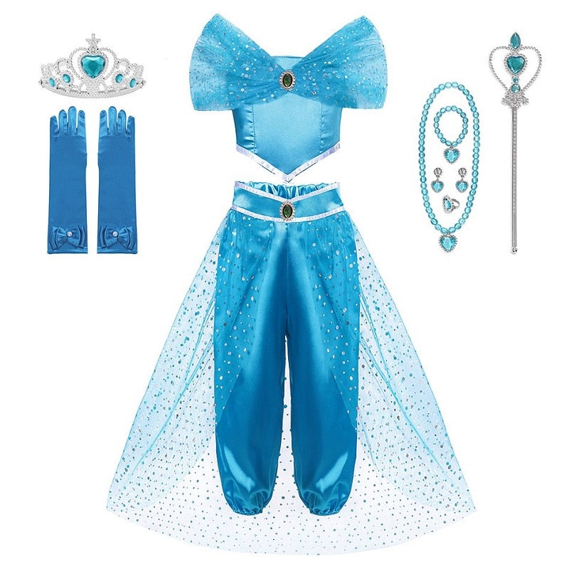 MUABABY Arabian Princess Dress Up Girl Aladdin Fancy Costume Children Photography Halloween Party Outfit Clothes