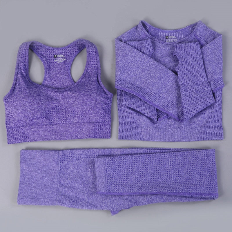 GYMS 2/3PCS Seamless Women Yoga Set Workout Sportswear Gym Clothing Fitness Long Sleeve Crop Top High Waist Leggings Sports Suit