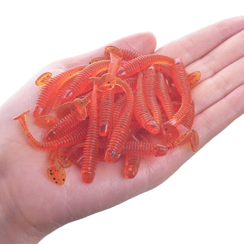 20 or 50Pcs Jig Wobblers Fishing Lure Silicone 5cm 0.8g Worm Soft Bait Spiral Tail Swim Artificial Baits Carp Bass Pesca Tackle