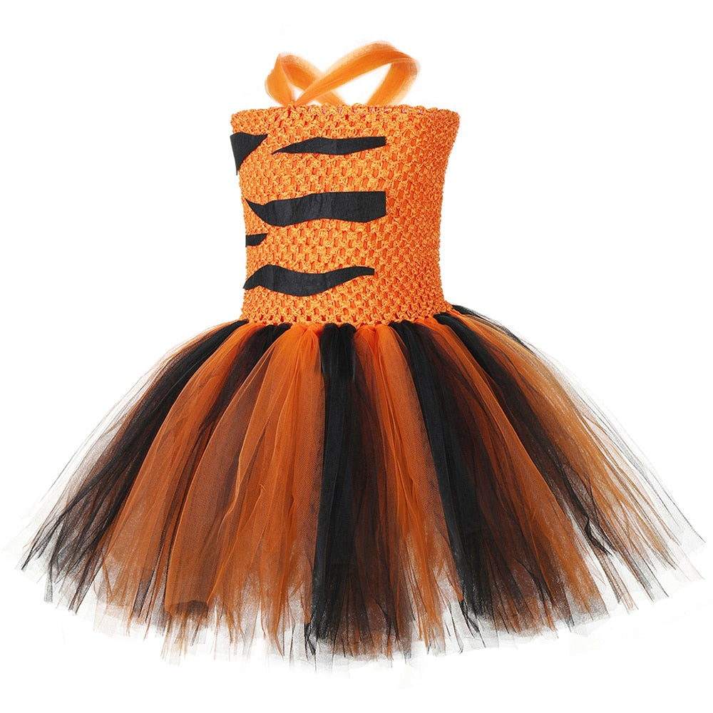 Tiger Tutu Dress Girls Zoo Animal Outfit Halloween Costume for Kids Fancy Clothes Toddlers Baby Girl Birthday Party Dresses 1-14