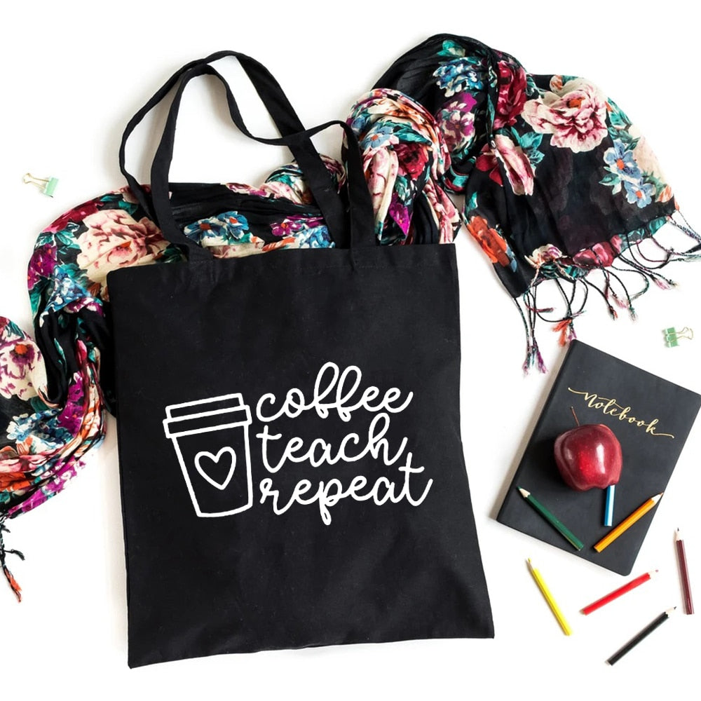 I'm A Teacher What's Your Superpower Teacher Life Canvas Black Shopping Tote Bag Reusable Shoulder Cloth Book Bag Gift Handbag
