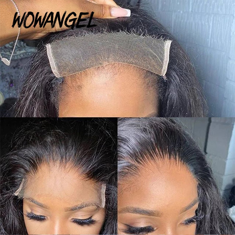 Wow Angel Transparent HD Lace Frontal Wigs Melt Skin 34 Inch Straight Invisible 5X5 Lace Closure Human Hair Wigs Brazilian Hair