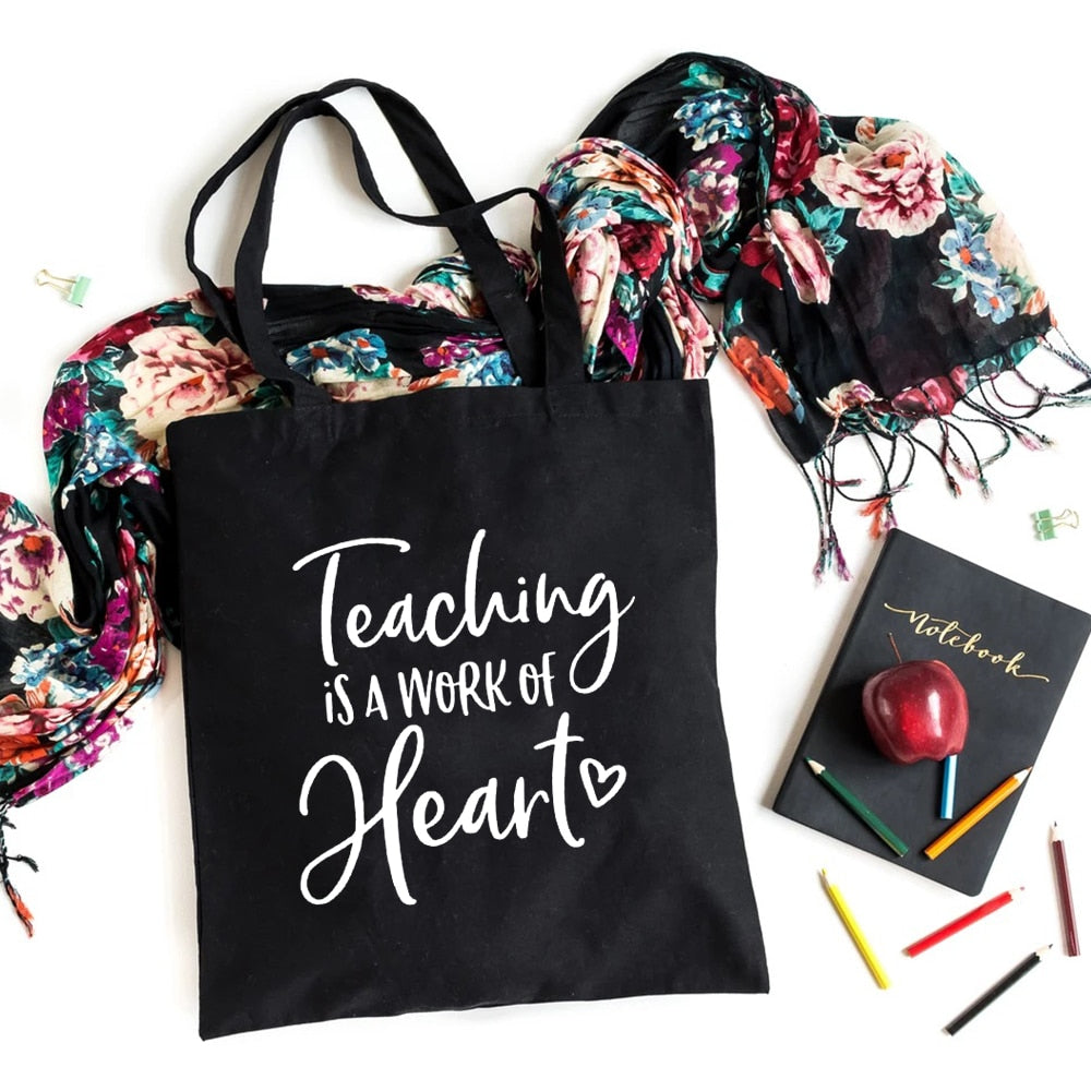 I'm A Teacher What's Your Superpower Teacher Life Canvas Black Shopping Tote Bag Reusable Shoulder Cloth Book Bag Gift Handbag
