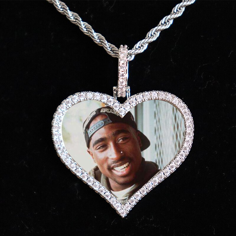 D&Z Custom Made Photo Heart Medallions Necklace & Pendant With 4mm Tennis Chain AAA Cubic Zircon Men's Hip hop Jewelry