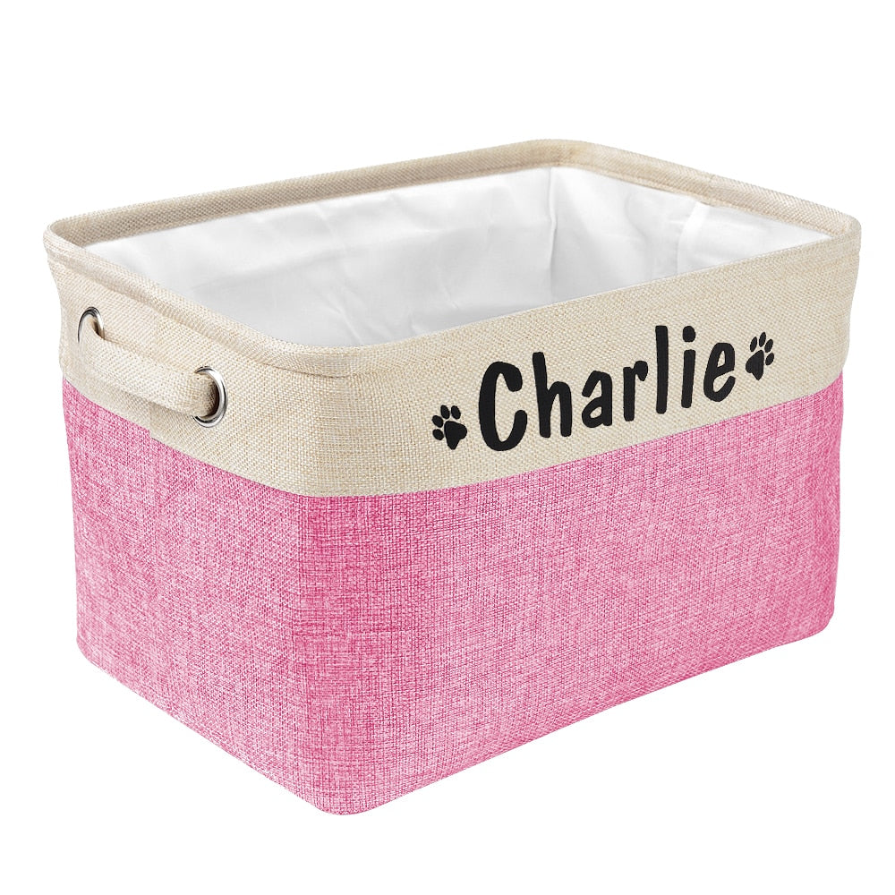 Personalized Pet Storage Box Free Custom Dog Storage Baskets For Dog Toys Clothes No Smell Free Print Dogs Name With Cute Paw