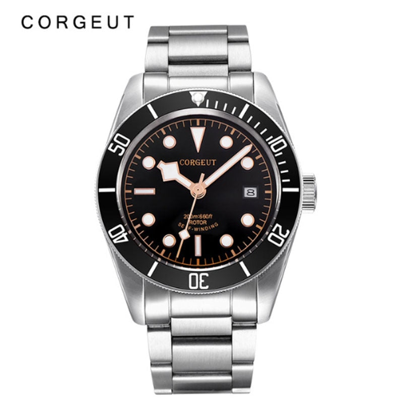 Corgeut Luxury Brand Black Dial Men Japan NH35 Automatic Mechanical Watch Military Sport Swim Steel Mechanical Wrist Watches