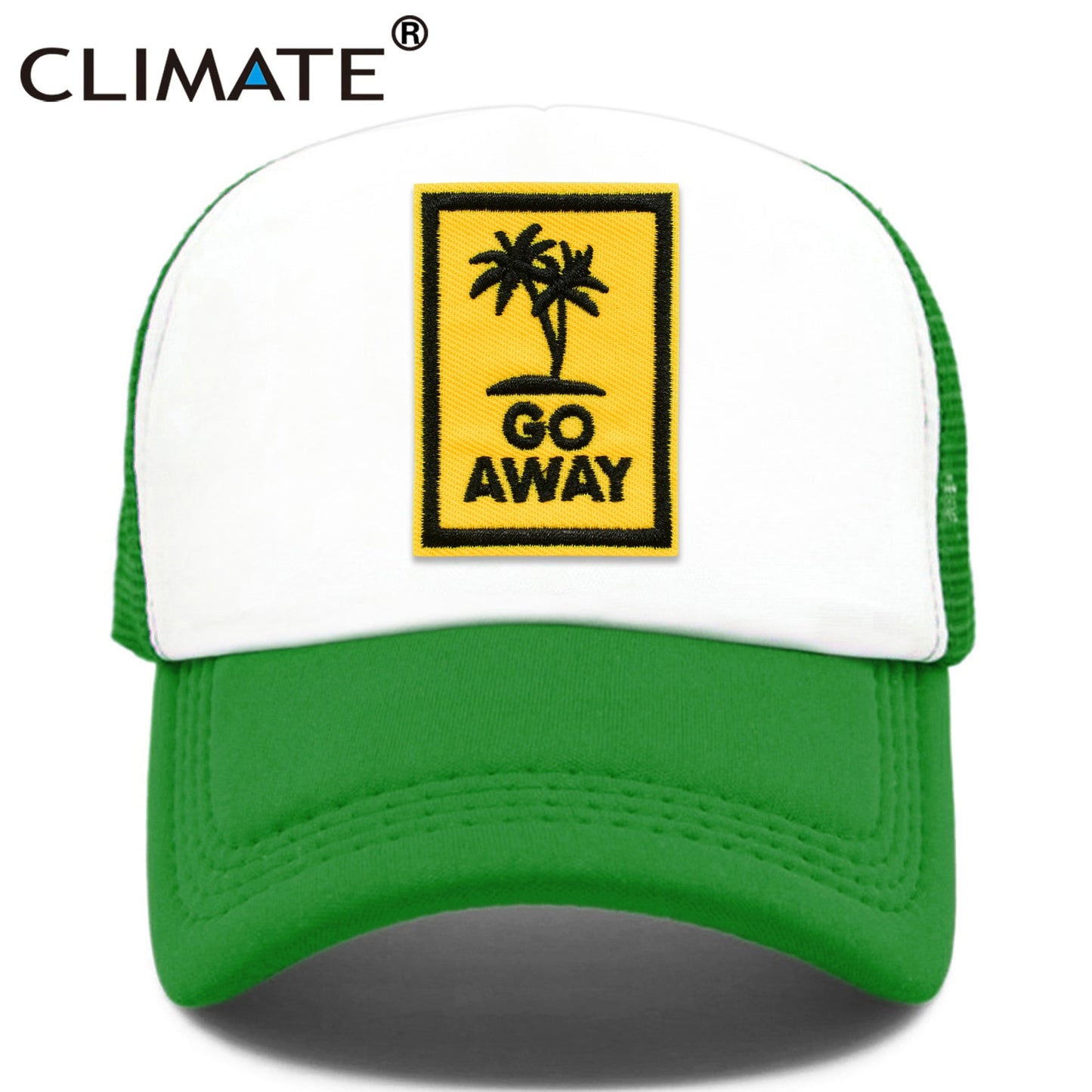 CLIMATE Go Away Trucker Cap Hat Seaside Vacation Caps Sandbeach Coconut Holiday Mesh Cap HipHop Hat for Men Women Youth