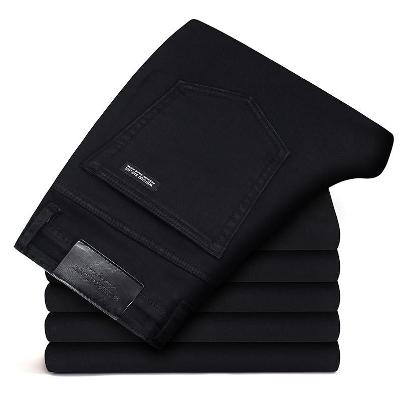Men's Stretch Black Jeans Classic Style Business Fashion Pure Black Slim-fit Denim Pants Male Brand Casual Trousers