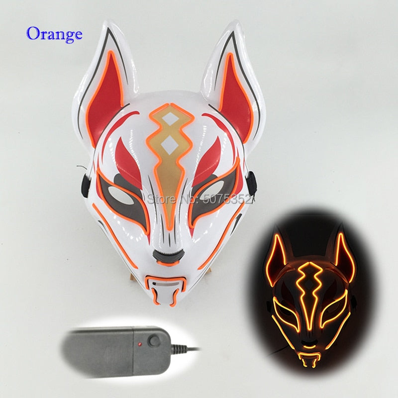 Anime Expro Decor Japanese Fox Mask Neon Led Light Cosplay Mask Halloween Party Rave Led Mask Dance DJ Payday Costume Props