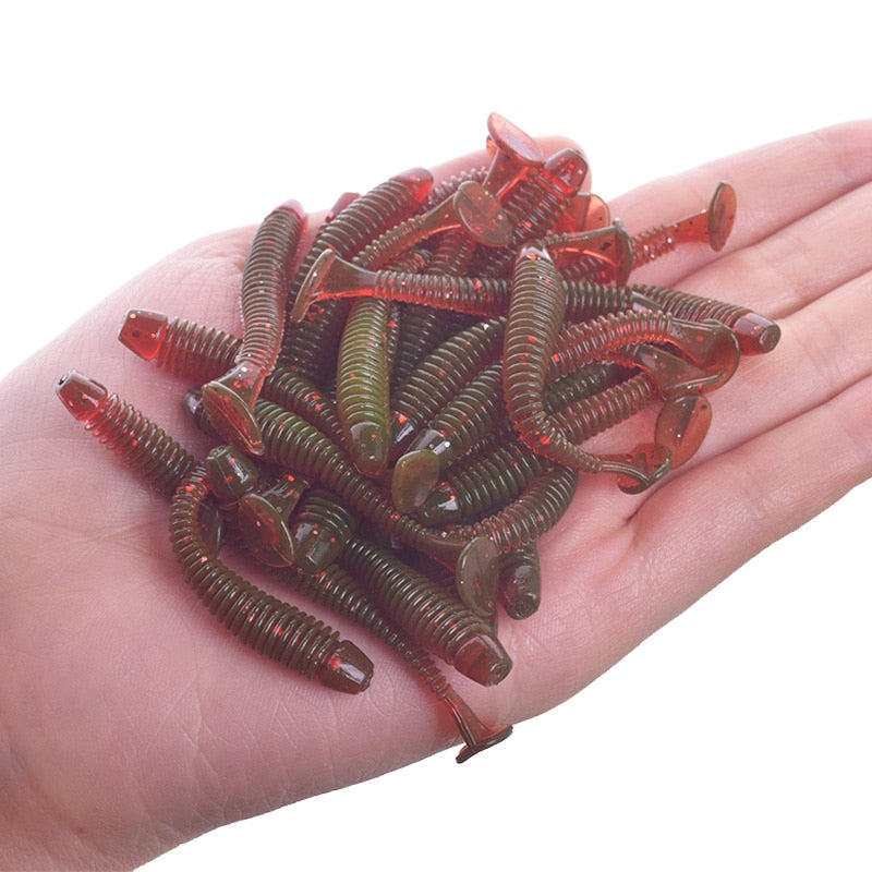 20 or 50Pcs Jig Wobblers Fishing Lure Silicone 5cm 0.8g Worm Soft Bait Spiral Tail Swim Artificial Baits Carp Bass Pesca Tackle