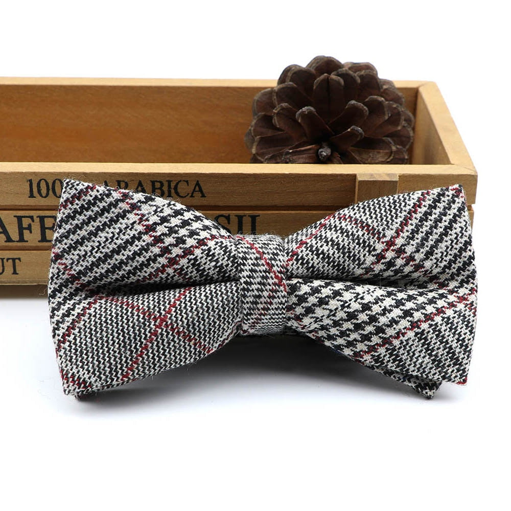 High Quality Men's Wool Cotton Bow Tie For Men Wedding Business Butterfly Solid Plaid Bowtie England Cravat Clothing Accessories