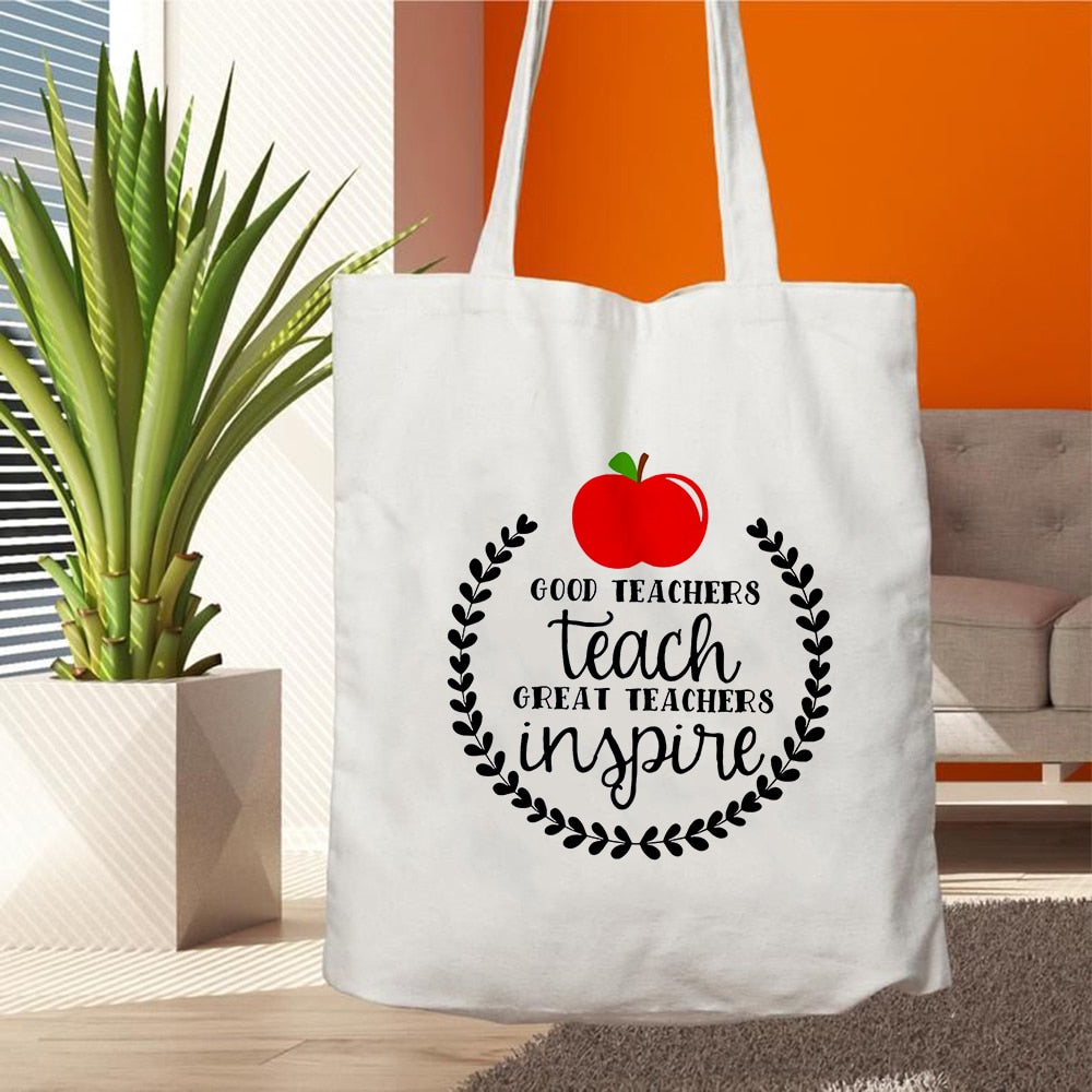 Teacher Life Canvas Shopping Tote Bag Reusable Love Printing Women Eco Shoulder Bag Book Bag Gift for Teacher Handbag Shopper