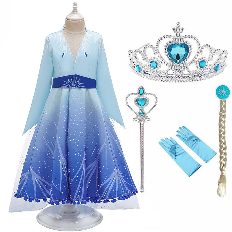 Frozen Elsa Girl Princess Dress 3-12Y Winter Baby Girl Clothes Kids Halloween Party Cosplay Costume Children Anna Dress 3 to 12Y