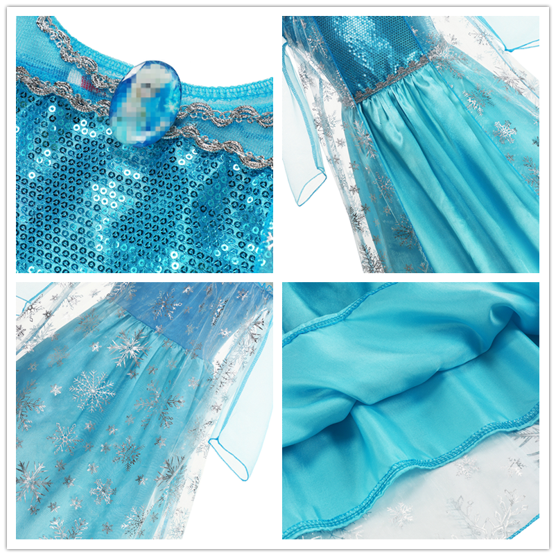 Disney 2022 Snow Queen Elsa Princess Costume Girls Halloween Party Frozen Elsa Dress Up Clothing Kids Sequins Dresses Vestidos