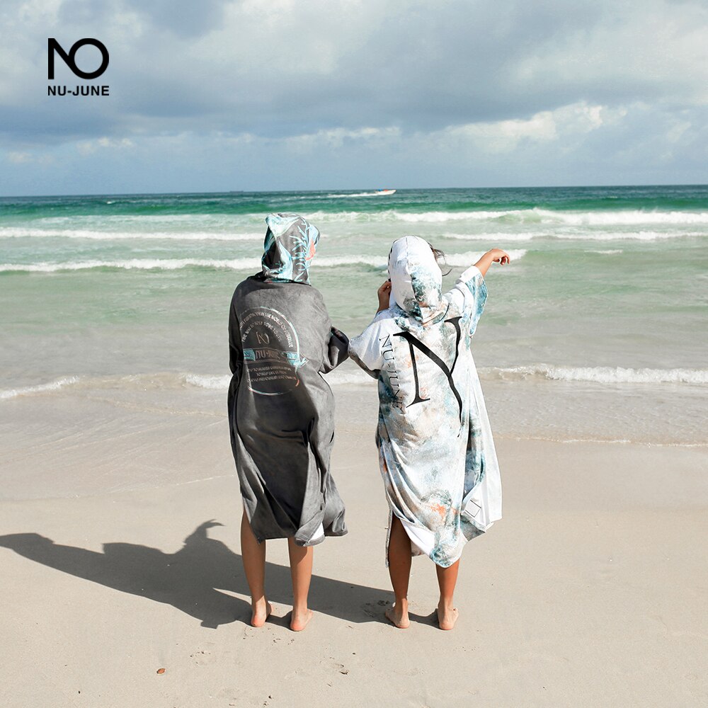 Nu-June Microfiber Quick Dry Wetsuit Changing Robe Poncho towel With Hood for Swim Beach towel Lightweight Beach Surf Poncho