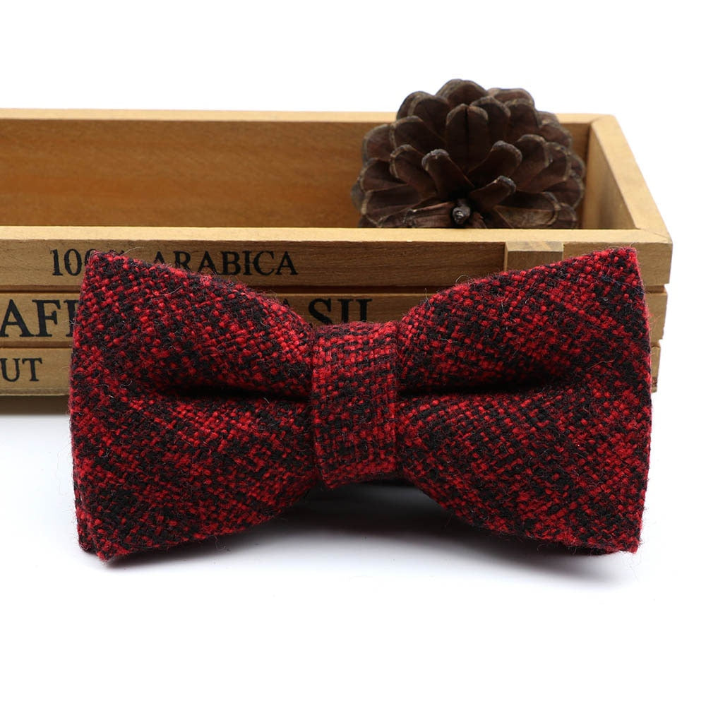 High Quality Men's Wool Cotton Bow Tie For Men Wedding Business Butterfly Solid Plaid Bowtie England Cravat Clothing Accessories