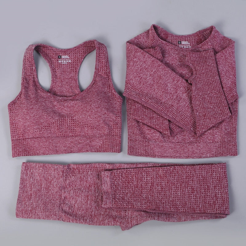 GYMS 2/3PCS Seamless Women Yoga Set Workout Sportswear Gym Clothing Fitness Long Sleeve Crop Top High Waist Leggings Sports Suit