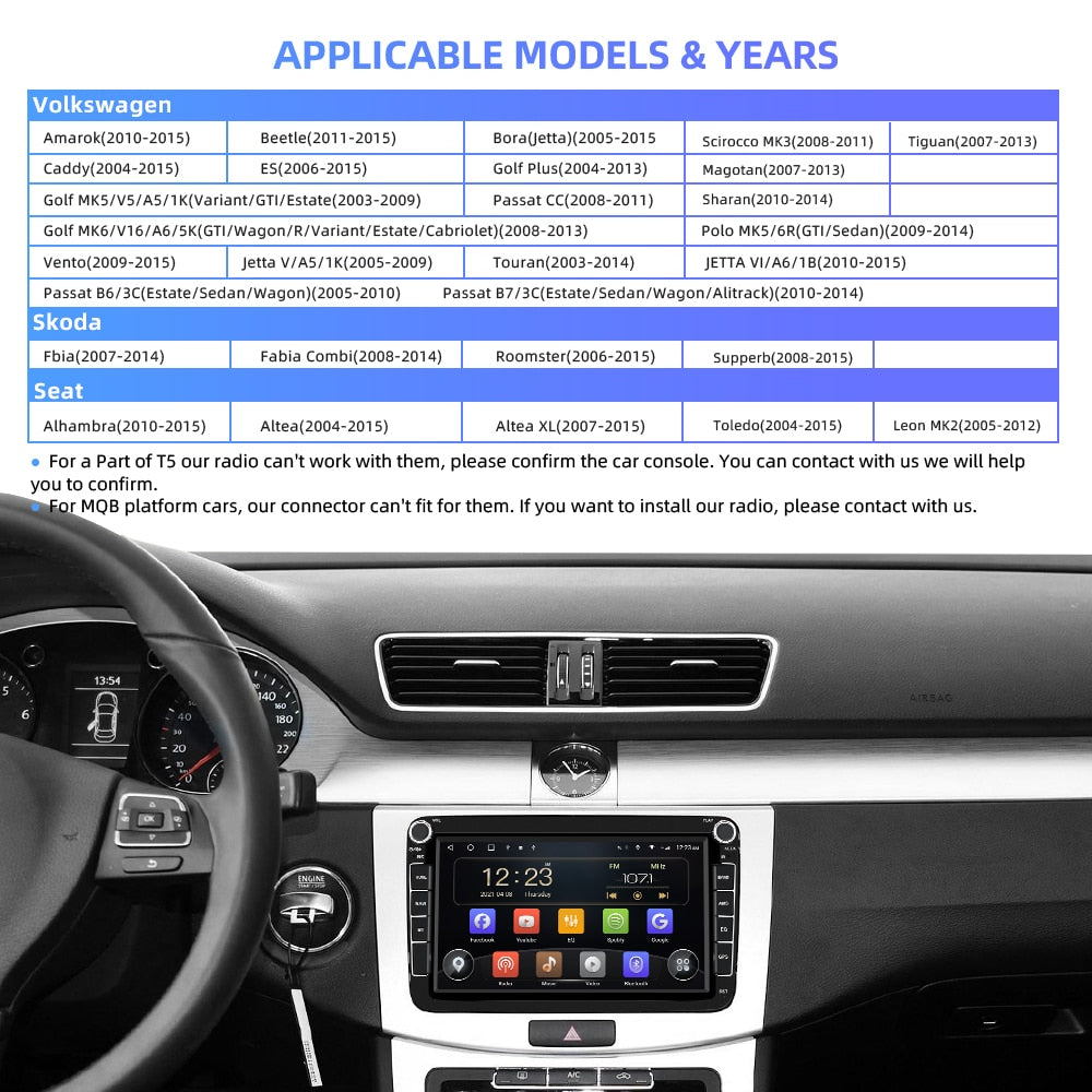 Isudar T72 2 Din Car Multimedia player Android 10 For VW/Volkswagen/POLO/PASSAT B6/B7/Golf/Tiguan/Skoda GPS Car Radio Audio Auto