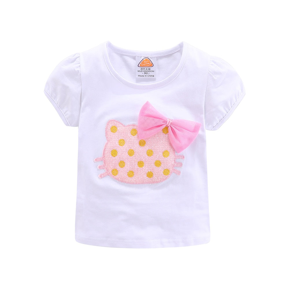 Mudkingdom Cute Summer Girls Outfits Cartoon Cat T-shirt and Tutu Skirt Set for Girl Princess Clothes Suit Children Clothing