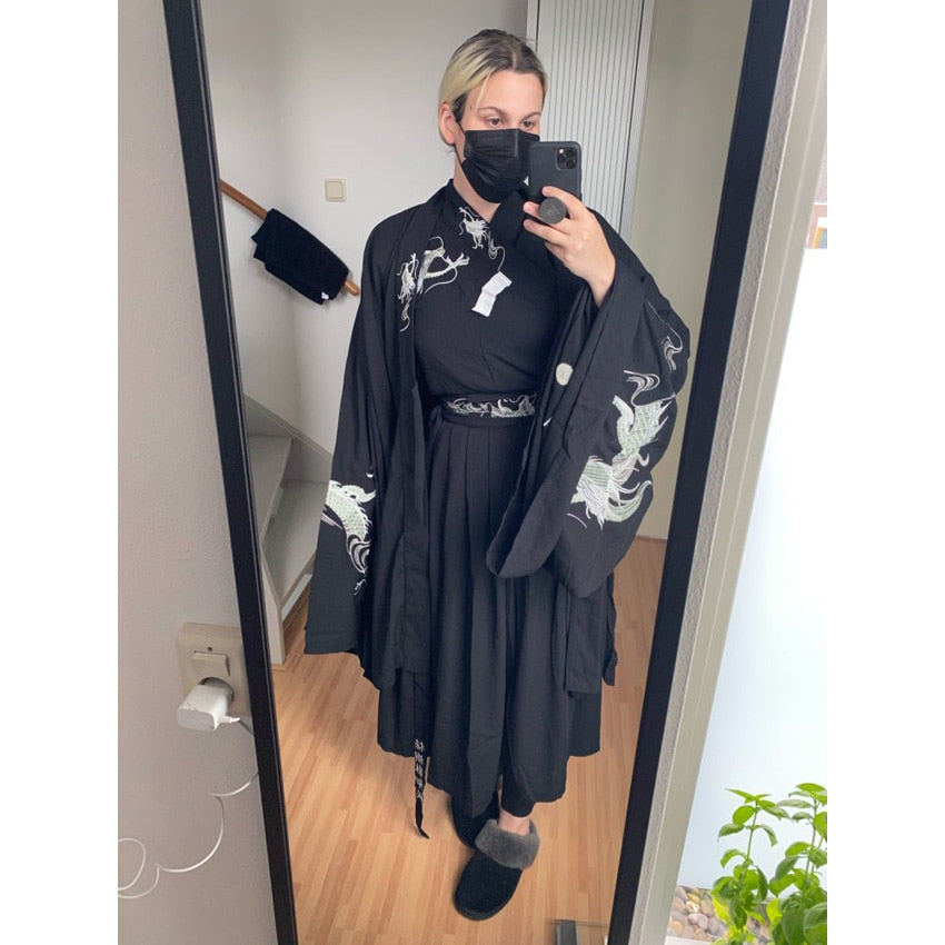 Japanese Dragon Embroidery Women Kimono Dress Men Samurai Costume Cosplay Cardigan Yukata Traditional Cosplay Party Halloween