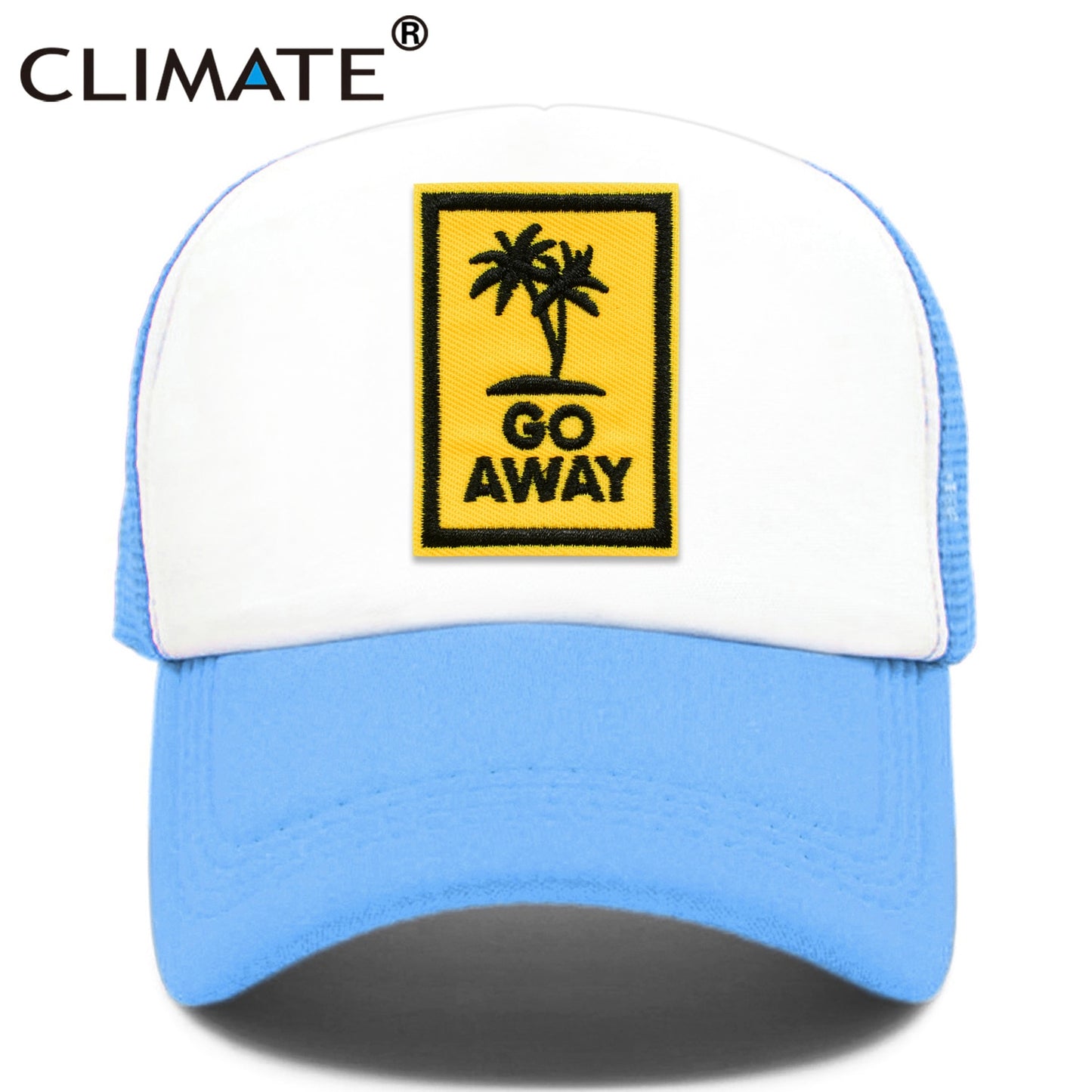 CLIMATE Go Away Trucker Cap Hat Seaside Vacation Caps Sandbeach Coconut Holiday Mesh Cap HipHop Hat for Men Women Youth