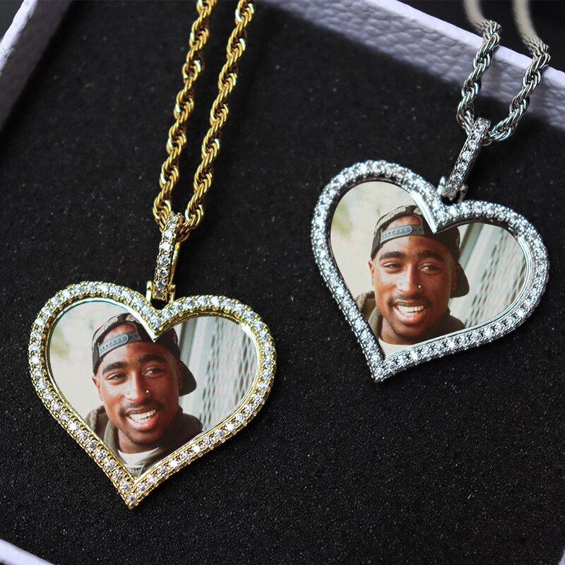 D&Z Custom Made Photo Heart Medallions Necklace & Pendant With 4mm Tennis Chain AAA Cubic Zircon Men's Hip hop Jewelry