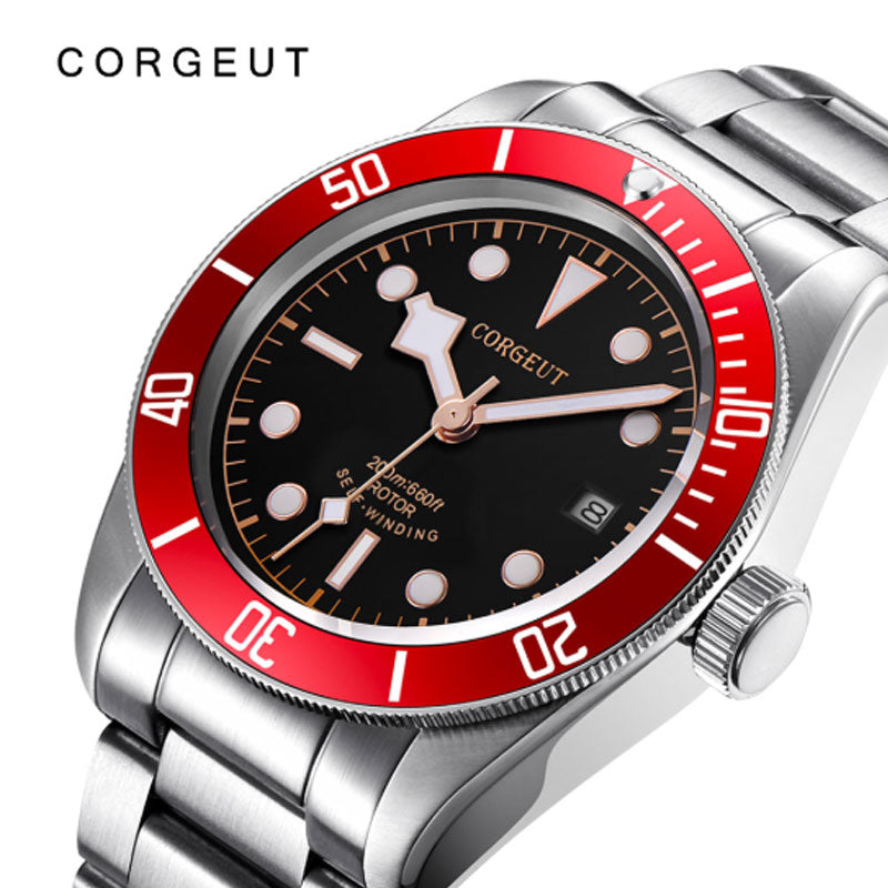 Corgeut Luxury Brand Black Dial Men Japan NH35 Automatic Mechanical Watch Military Sport Swim Steel Mechanical Wrist Watches