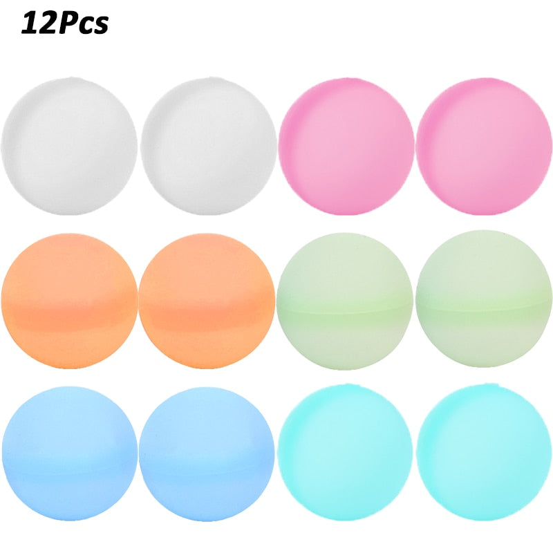 12pcs Reusable Water Fighting Balls Adults Kids Summer Swimming Pool Silicone Water Playing Toys Pool Water Bomb Balloons Games