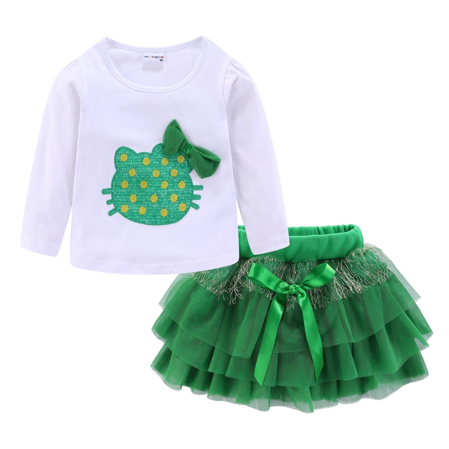 Mudkingdom Cute Summer Girls Outfits Cartoon Cat T-shirt and Tutu Skirt Set for Girl Princess Clothes Suit Children Clothing
