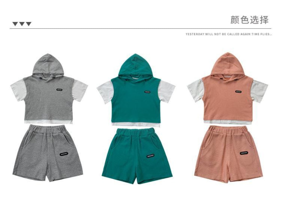 Children Clothing Sets Kids Boys Girls Clothes Short Sleeve Hooded Shirt+short Kid 2Pcs Suit Cotton 2023 Summer Baby Boy Outfit