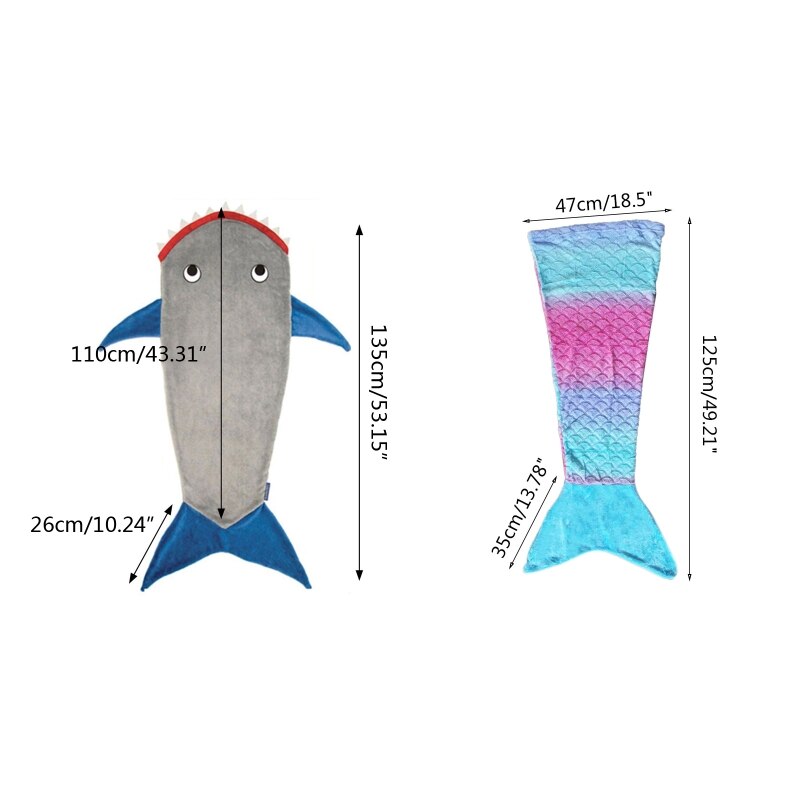 Children Shark Sleeping Bag Ultra-soft Fluffy Flannel Fishtail Blanket Kids Boys Girls Wearable Sleepsack