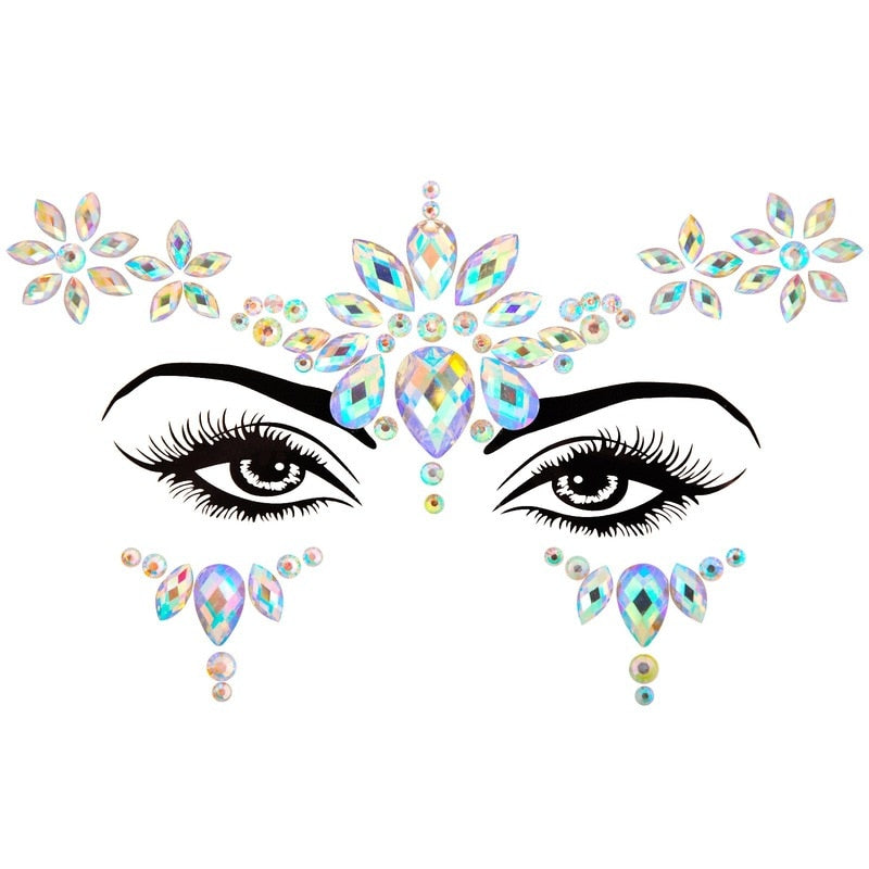 3D Acrylic Glitter Rhinestone Temporary Sexy Face Tattoo Sticker DIY Kids Holiday Party Masquerade Body Facial Jewelry Tattoo