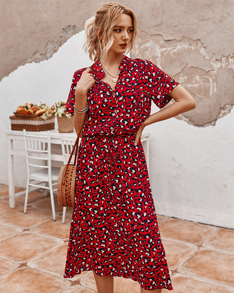 Dots Print White Dress Women 2023 Summer Short Sleeve Tunic Vintage Midi Dress Women Casual Holiday Boho Beach Dresses Vestidos