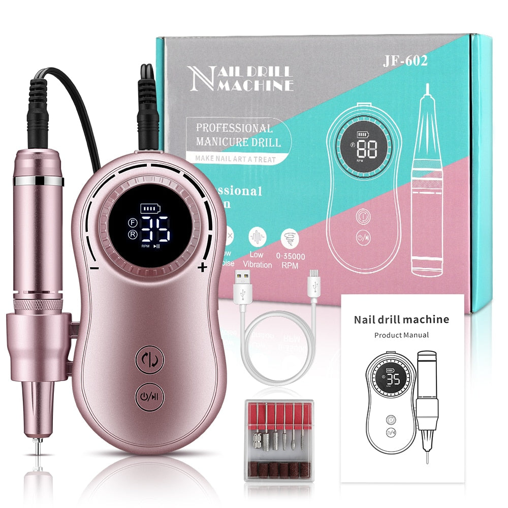 INBUTY 35000RPM Nail Drill Manicure Set Electric Nail Drill Machine Rechargeable Salon Gel Nail Polish Sander Professional Tool