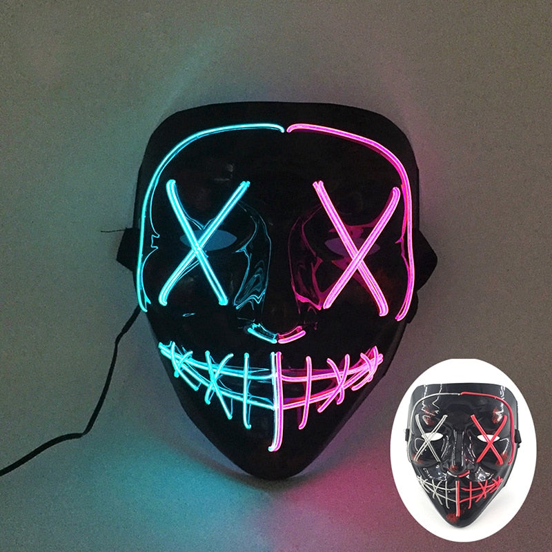 Wireless Halloween Neon Led Purge Mask Masquerade Carnival Party Masks Light Luminous In The Dark Cosplay Costume Supplies